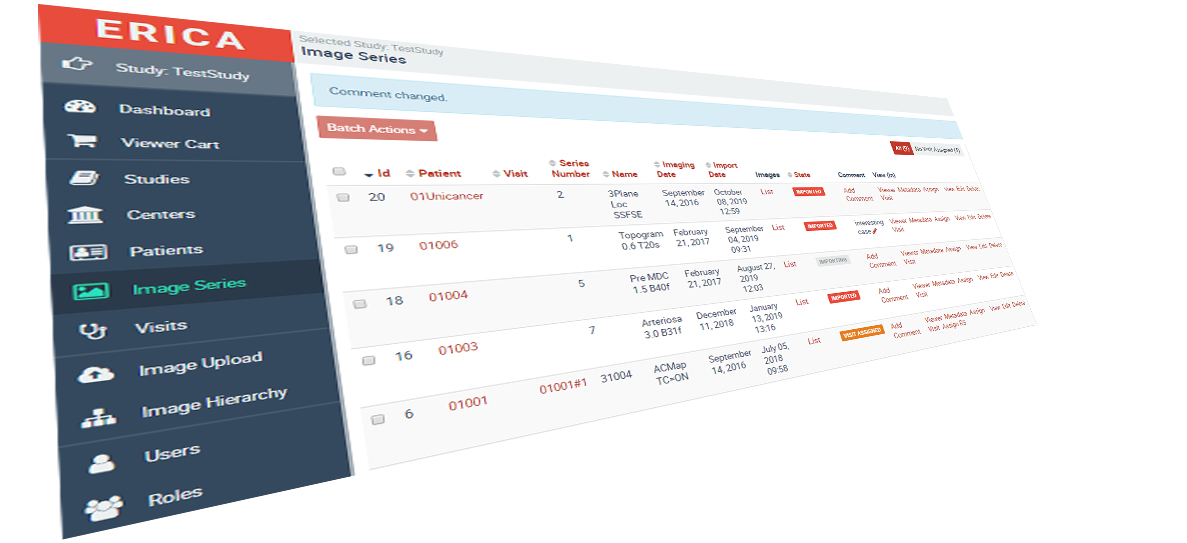 ERICA imaging platform — study management interface